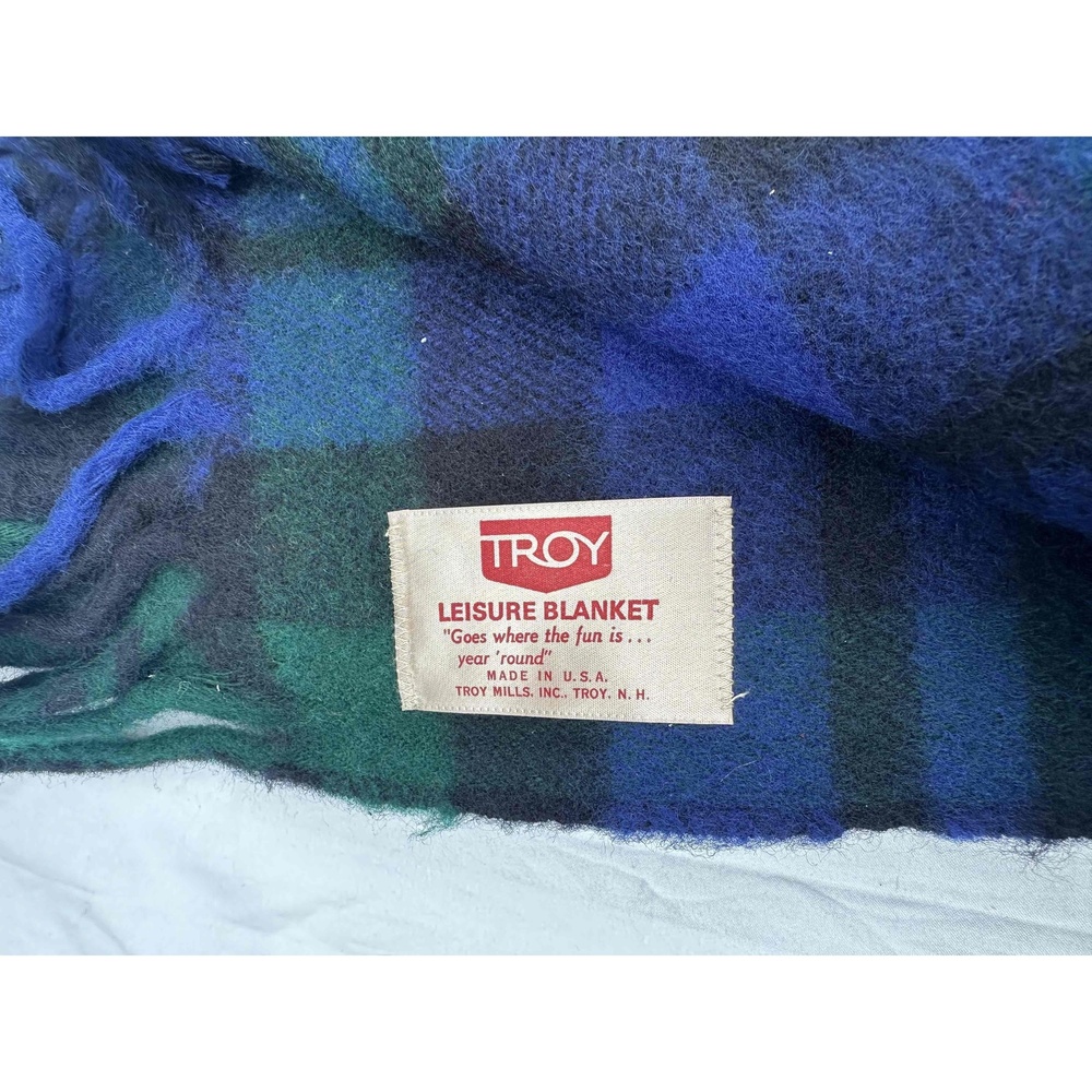 Troy Leisure Blanket Blue Green Plaid Zipper Bag Stadium Seat Cushion USA Made - Picture 12 of 16